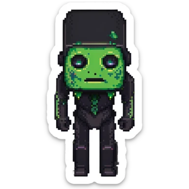 half Minecraft Creeper head merged with half Enderman head, pixel art style sticker