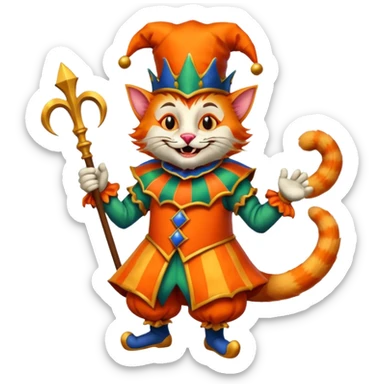 crazy funny colorful cat jolly joker, medieval, vintage, court jester, mac os icon, orange color sticker