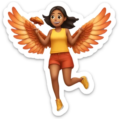 a girl flying with two bbq chicken wings on her back sticker