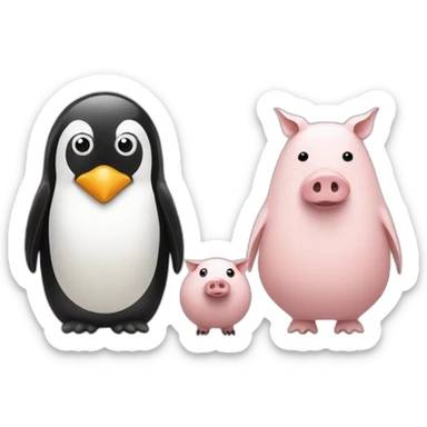 penguin and two pigs sticker