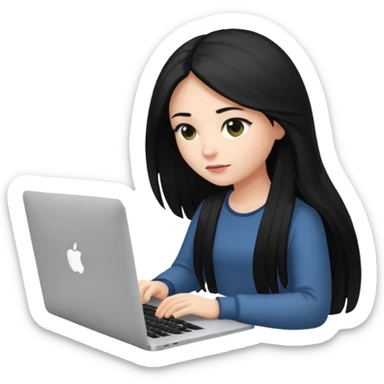 girl with black long hair working in a macbook  sticker