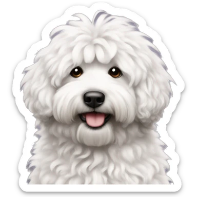 fluffy with slightly curly hair medium size bernadoodle with no brown with black and white mainly black  sticker
