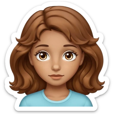 girl with wavy hair, almond shaped eyes, birthmark near her eye, tan sticker