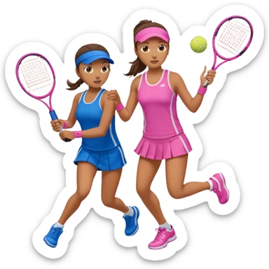 Make and female rate playing tennis one wearing blue the other wearing pink sticker