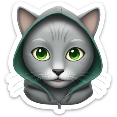 Grey cat with green eyes wearing hoodie  sticker