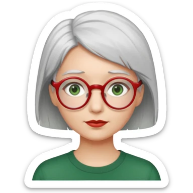 visage femme a lunettes ronde rouge fine avec cheveux courts gris-blancs aux yeux verts sticker