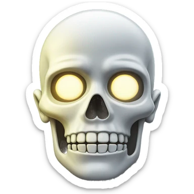 the front-facing head of a person with a glowing skull sticker