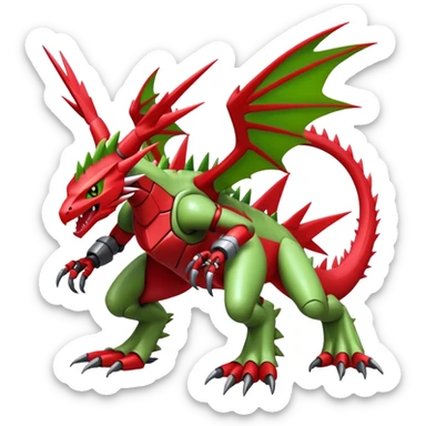Cool edgy futuristic Guilmon-Flygon-Tyranitar-Digimon-hybrid-fusion, full body sticker