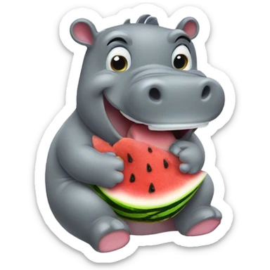 cute hippopotamus eating watermelon sticker