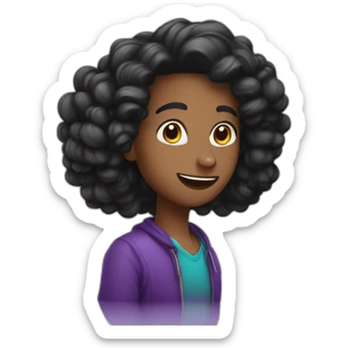 uma jovem, cabelo preto liso, usando roxo, com celular na mão sticker