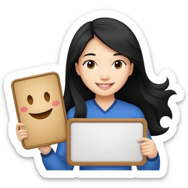 A dominatrix holding a large sign. Asian woman with long black hair sticker