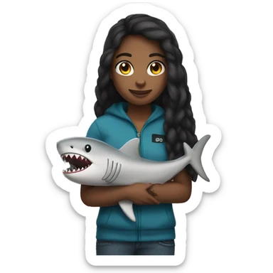 Girl holding a shark plushie sticker