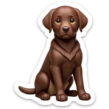 cinematic-[Labrador retriever]-realistic-full-body-sitting-emoji,-tail-resting-loosely-beside-its-paws,-head-tilted-dramatically, -sleek-[chocolate]-fur,-simplified-yet-realistic-focused-features,-highly-detailed,-glowing-with-an-almost-sarcastic-glow sticker