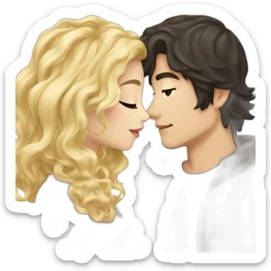 blonde wavy hair girl and japanese boyfriend with dark hair kissing sticker
