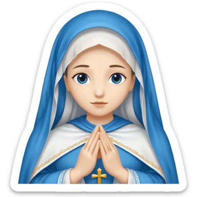 Nossa senhora das graças com manto branco e vel azul ,com áurea e mãos postas  sticker
