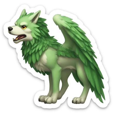 Full-body green gryphon-inspired wolf with a beak for its mouth and wings sticker