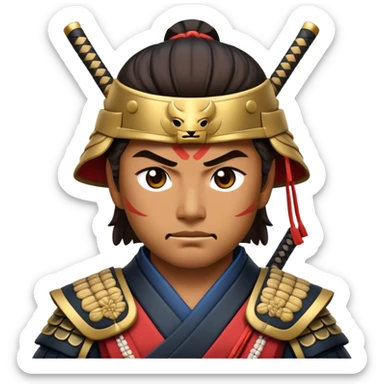 Cinematic Realistic Samurai Pop Culture Emoji, depicted with a noble, stoic portrayal of a samurai warrior rendered with crisp detail and dramatic, traditional lighting. sticker