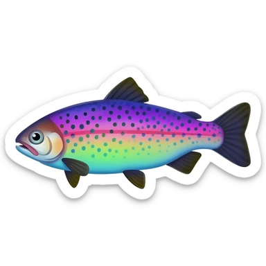 whole rainbow trout fish with spots facing left bright purple blue green yellow white sticker