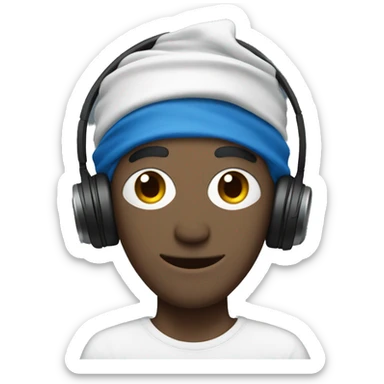 white guy with spiked blue hair and headphones on with a bandanna around forehead  sticker