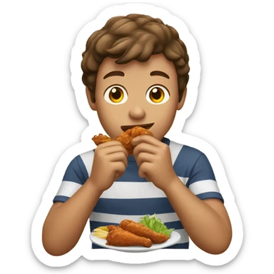 Brown haired surfer boy eating chicken wings sticker