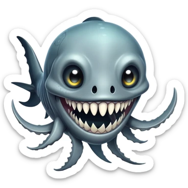 Happy Reaper Leviathan from Subnautica, underwater creature with mandibles, cheerful expression sticker