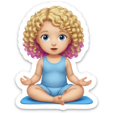 blonde curly hair blue eye baby girl sitting on the floor talking sticker