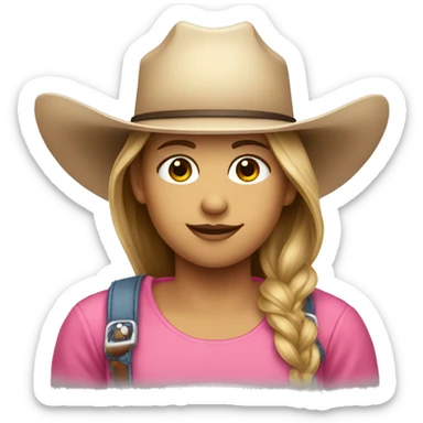 Make a girl with a pink cowboy hat on sticker