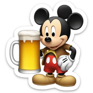 Mickey mouse with a mug of beer in his hands sticker