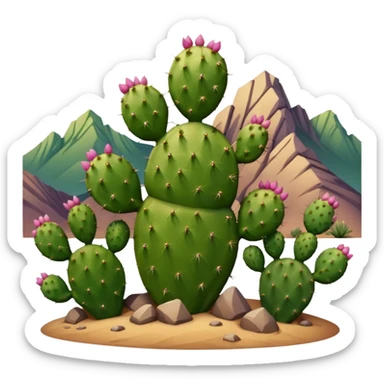 prickly pear cactus with mountains in background sticker