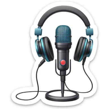 Create an emoji for podcasting. Show a microphone with headphones, symbolizing the recording of a podcast. Use modern, professional colors. Do not include any emojis or smiley faces. Make the background transparent. sticker