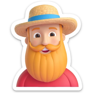 cheerful bearded man wearing a straw hat, traveling, simple background sticker