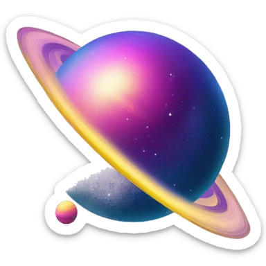 sparkly glittery blue purple and pink gradient planet with a yellow cheesey saturn ring sticker