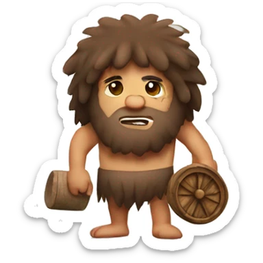 caveman with wooden wheels sticker