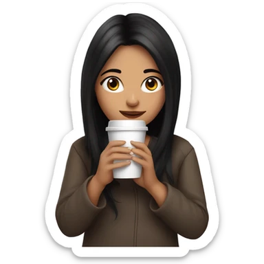 Girl with black hair drinking hot coffee sticker