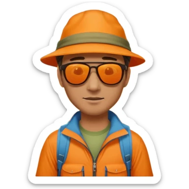 Man + orange tent,Mountain Campers. sticker