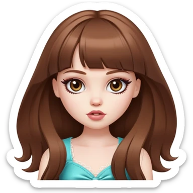 pretty bratz baddie, pale skin, bangs long brown hair sticker