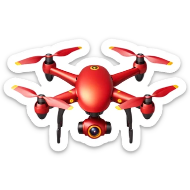 red drone with 4 wings with yellow light around the body ,dark red circles in the body with sharp edges in the body sticker