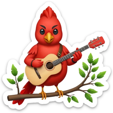 Cardinal bird with a guitar sticker