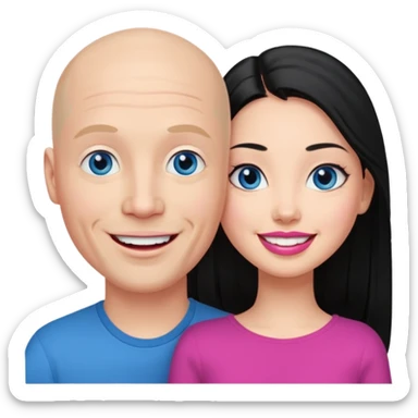 Bald white man blue eyes in love with Filipina woman with long hair and dark eyes and pink lips sticker