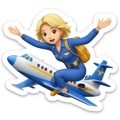 a woman jumps off a plane, apocolypse sticker