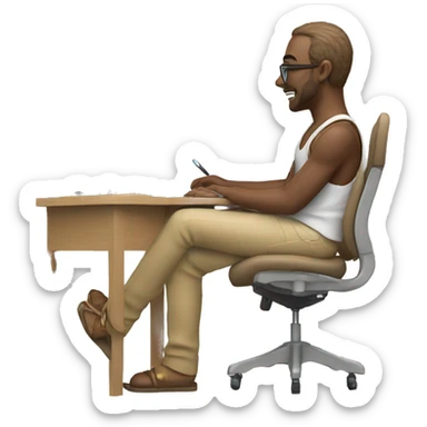 The designer works under a palm tree sticker