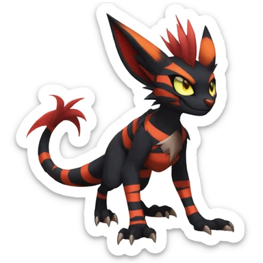 Black Anthro Cool Punk Noivern-Litten-Fakemon-fursona with fangs and stripes Full Body sticker