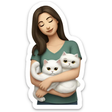 Brunette woman snuggling white Persian cat sticker
