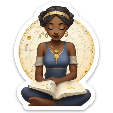 The astrologer girl is sitting at her laptop sticker