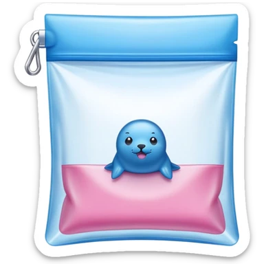 ziplock bag with blue and pink seal, empty sticker