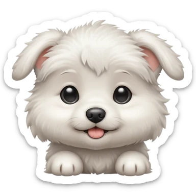 a white cute baby dog with a gray stain on one eye sticker