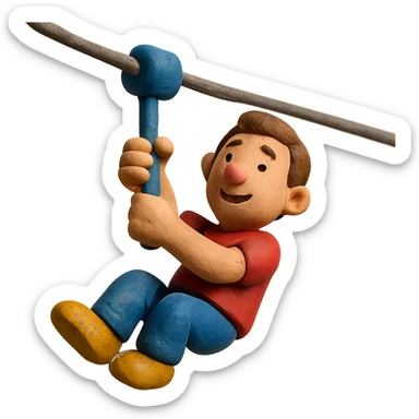 claymation style man riding on a zip line sticker