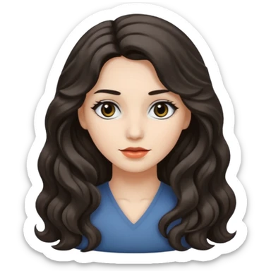 mid-hair long normal wavy hair with black eyes, and white skin sticker