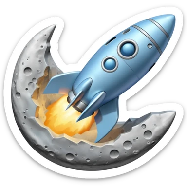 a pastel baby blue rocket ship landing on the moon  sticker