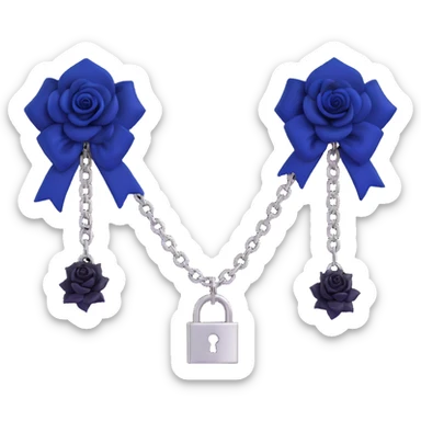gothic earrings with midnight blue velvet bows, silver chained lock charms, black rose accents, elegant and gothic, matching the choker sticker